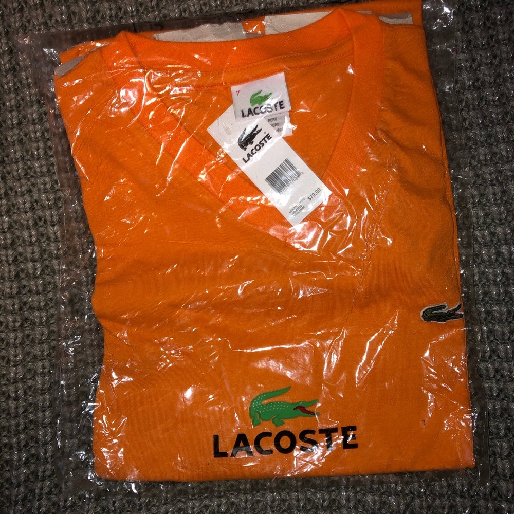 Lacoste orange V neck shirt